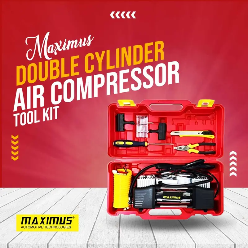 Maximus Double Cylinder Professional Air Compressor With Tool Kit - Tire Air Compressor Inflators 1