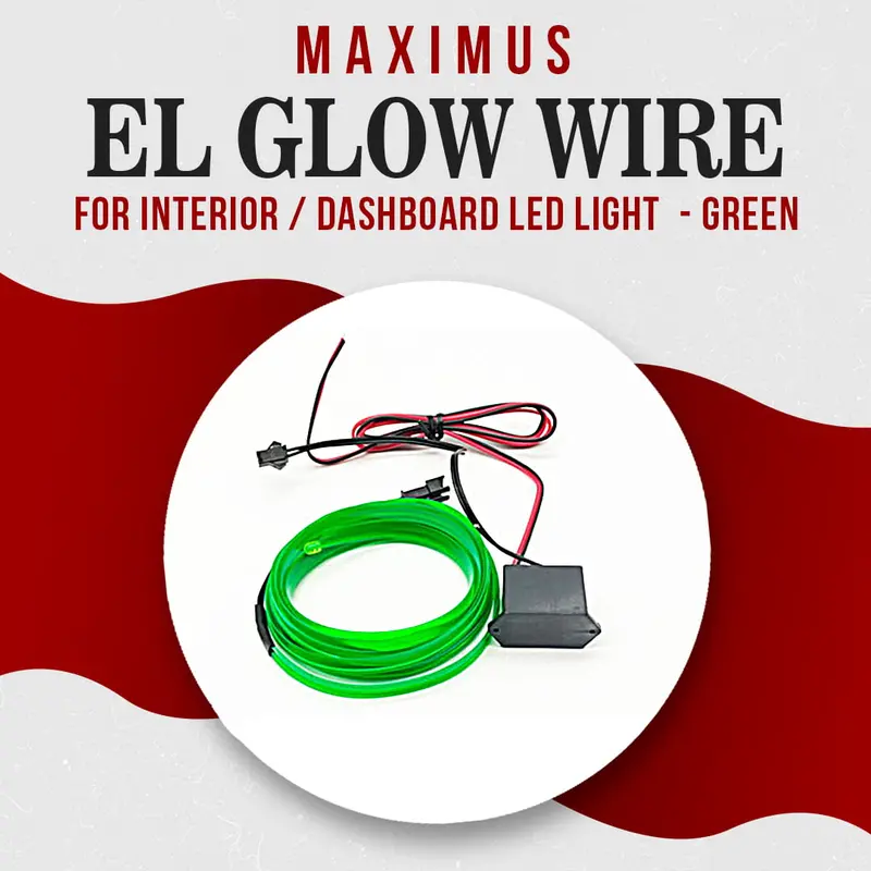 Maximus El Glow Wire Interior / Dashboard Led Light 2Meter 6Ft Green - Led Neon Glow El Wire Ambient Light Rope 1