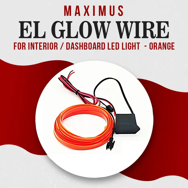 Maximus El Glow Wire Interior / Dashboard Led Light 2Meter 6Ft Orange - Led Neon Glow El Wire Ambient Light Rope 1