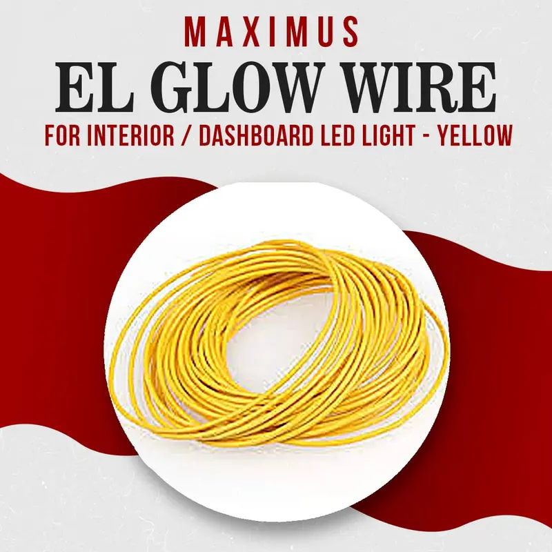Maximus El Glow Wire Interior/Dashboard Led Light 2Meter 6Ft Yellow - Led Neon Glow El Wire Ambient Light Rope 1