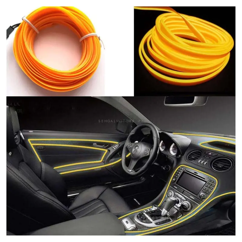 Maximus El Glow Wire Interior/Dashboard Led Light 2Meter 6Ft Yellow - Led Neon Glow El Wire Ambient Light Rope 2