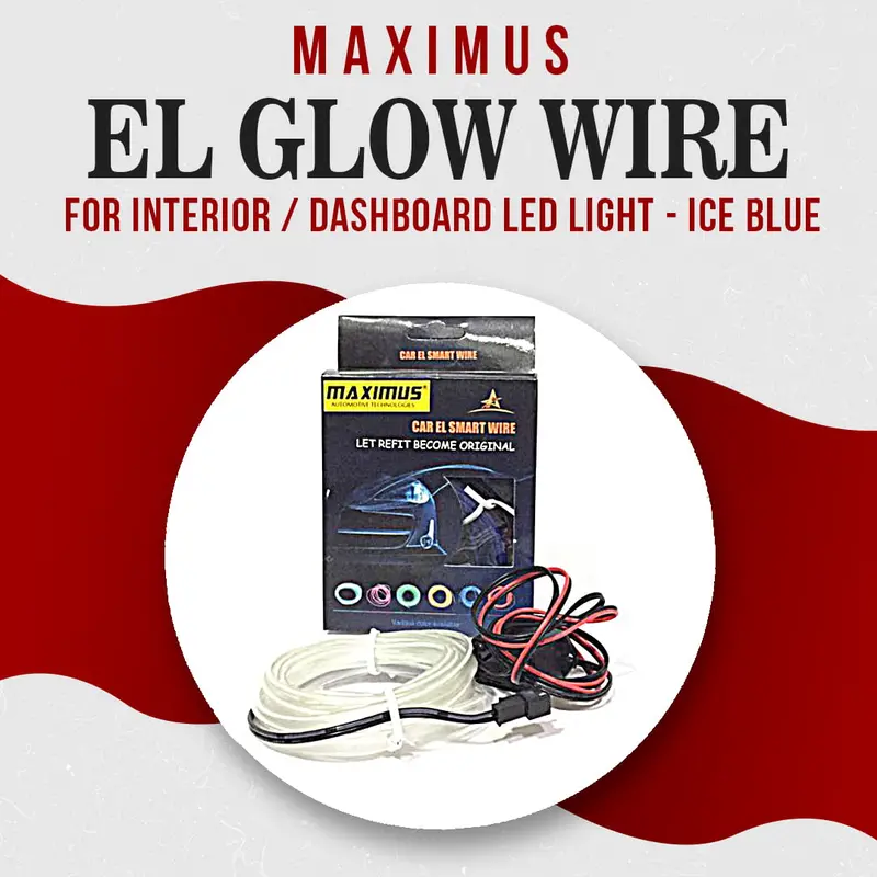 Maximus El Glow Wire Interior Dashboard Led Light 2Meters 6Ft Ice Blue - Led Neon Glow El Wire Ambient Light Rope 1