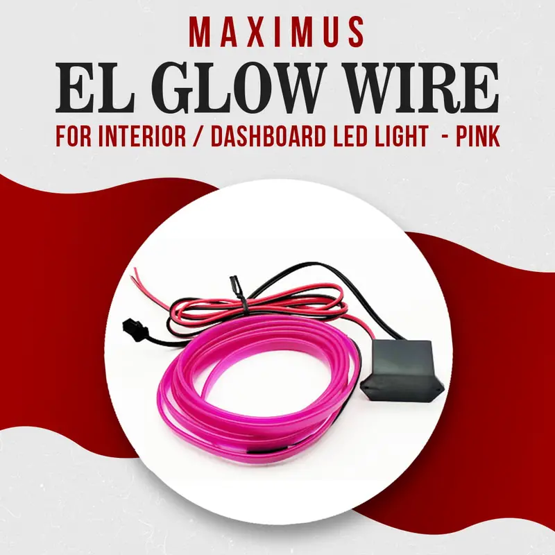 Maximus El Glow Wire Interior/Dashboard Led Light 2Meters 6Ft Pink - Led Neon Glow El Wire Ambient Light Rope 1