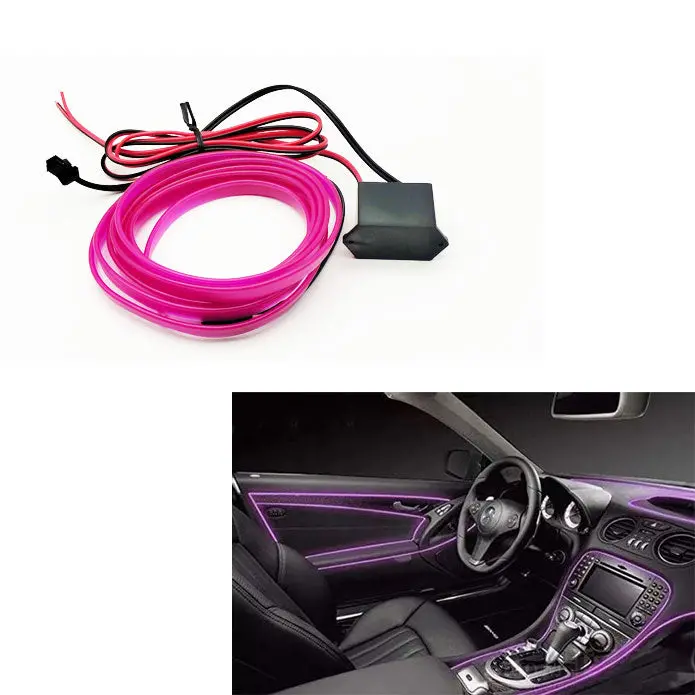 Maximus El Glow Wire Interior/Dashboard Led Light 2Meters 6Ft Pink - Led Neon Glow El Wire Ambient Light Rope 2