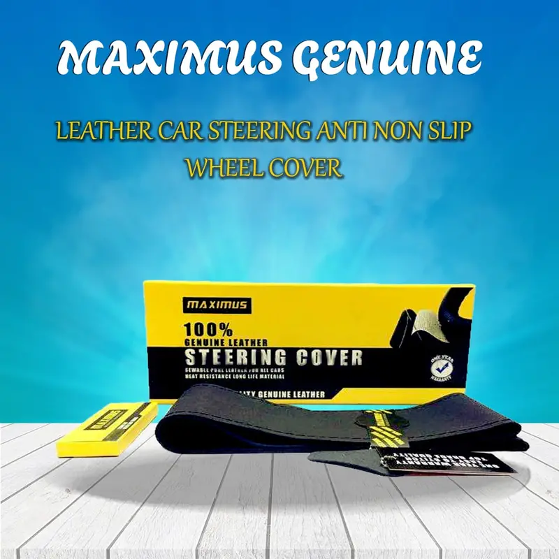 Maximus Genuine Leather Car Steering Anti Non Slip Wheel Cover - With Thread & Needle | Heat Resistant | Long Life 1