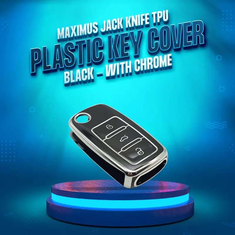 Maximus Jack Knife Alarm System Remote Tpu Plastic Key Cover Black - With Chrome - 3 Buttons 1