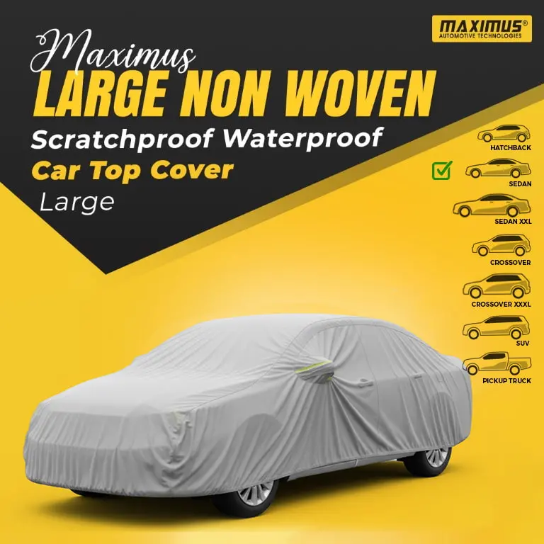 Maximus Large Non Woven Scratchproof Waterproof Car Top Cover - Large Sedan Size 1