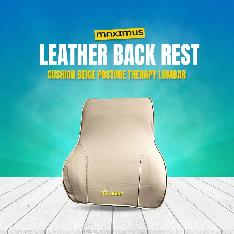 Maximus Leather Back Rest Cushion Beige Posture Therapy Lumbar 1