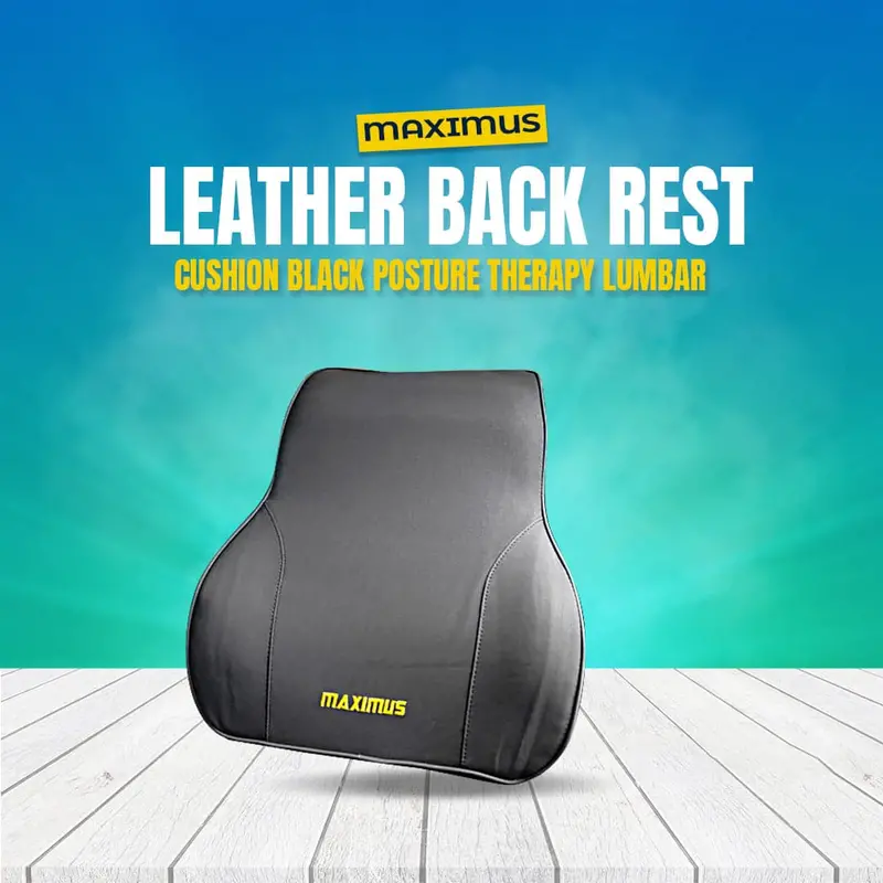 Maximus Leather Back Rest Cushion Black Posture Therapy Lumbar 1