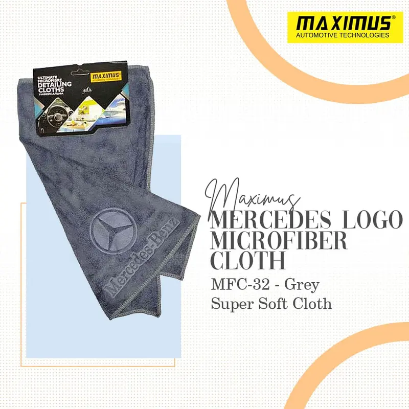 Maximus Mercedes Logo Microfiber Cloth Mfc-32 40X40cm 400Gsm - Super Soft Cloth- Grey 1
