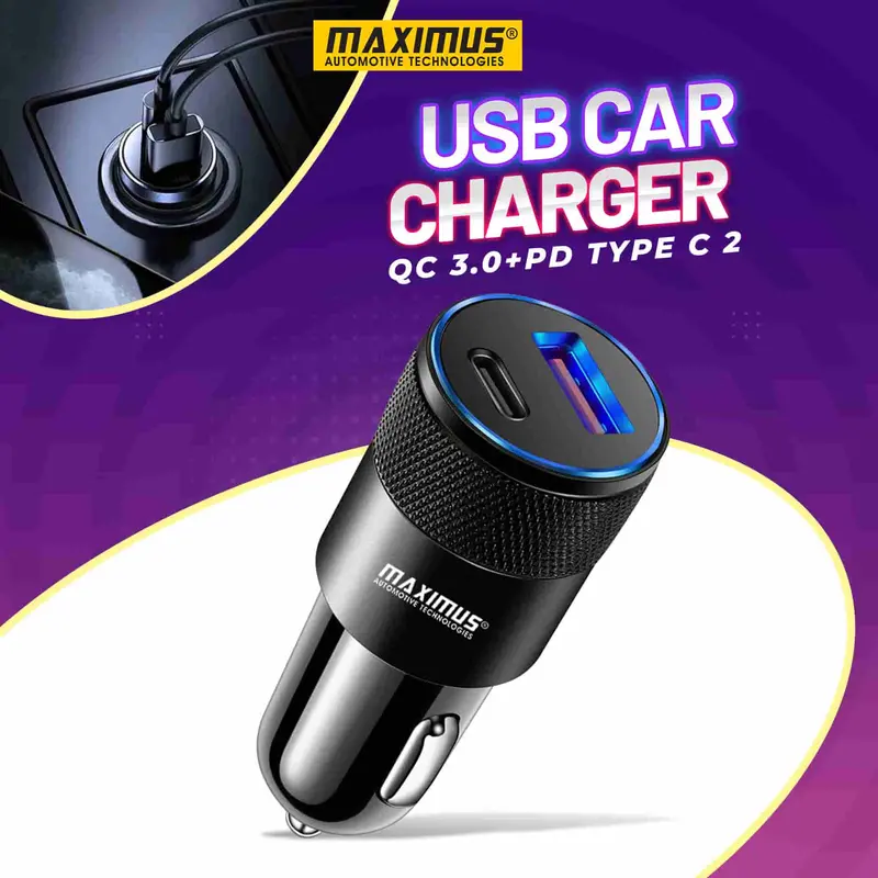 Maximus Qc 3.0+Pd Type C 2 Port Usb Car Charger 1
