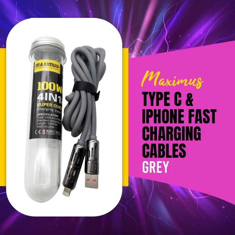 Maximus Special 4 In 1 Fast Charging Cables 1M- Grey - X76 Super 4-In-1 Charging Cable 1