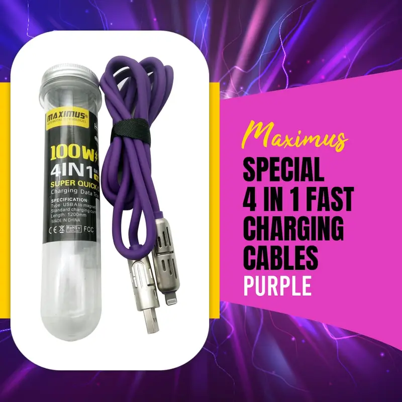 Maximus Special 4 In 1 Fast Charging Cables 1M Purple 1