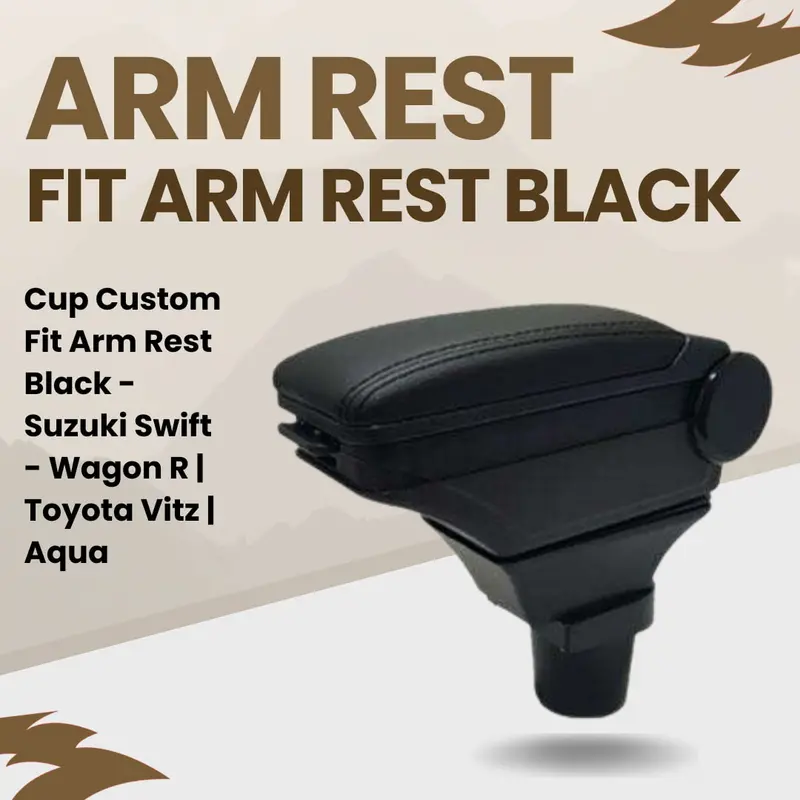 Maximus Special Custom Fit Arm Rest In Cup Fitting Black Color - Applicable For Suzuki Swift | Wagon R | Toyota Vitz | Toyota Aqua 1