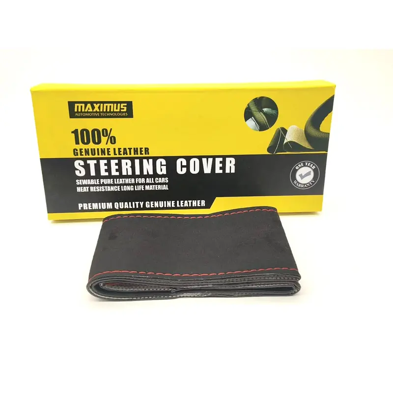 Maximus Suede Leather Car Steering Wheel Cover - Anti Non Slip | Black - Multi Stitch 2