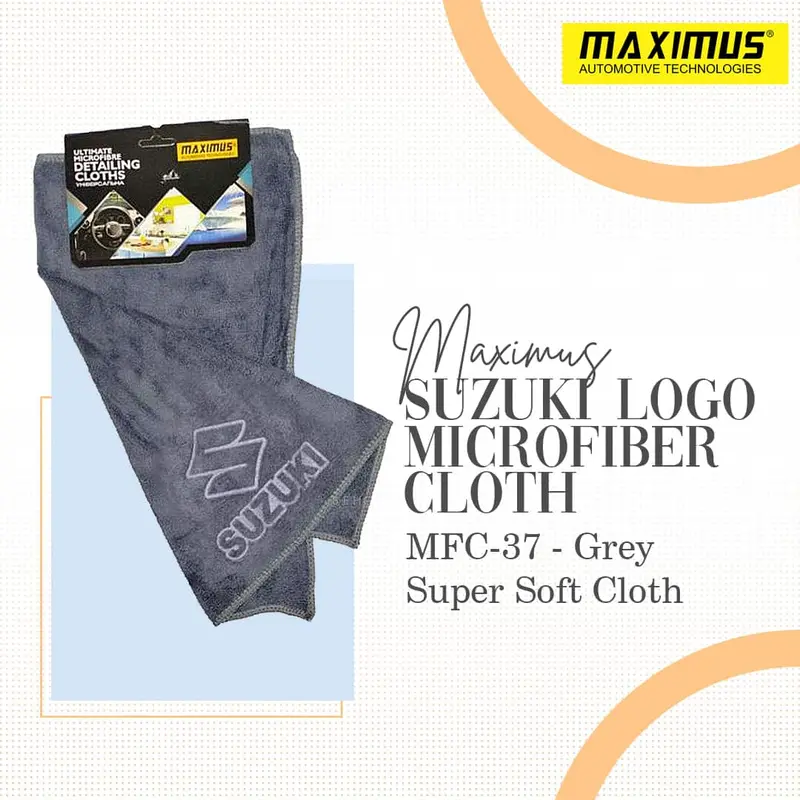 Maximus Suzuki Logo Microfiber Cloth Mfc-37 40X40cm 400Gsm - Super Soft Cloth- Grey 1