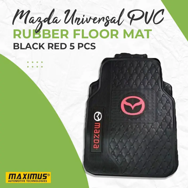 Mazda Universal Pvc Rubber Floor Mat Black Red Mix Design 5 Pcs - Foot Mat For Car 1
