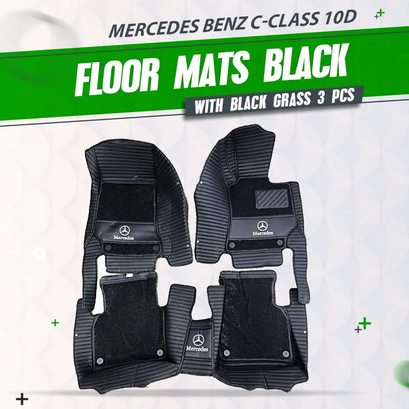Mercedes Benz C-Class 10D Floor Mats - Mix Thread Black With Black Grass - 3 Pcs Set - Model 2014-2018 1