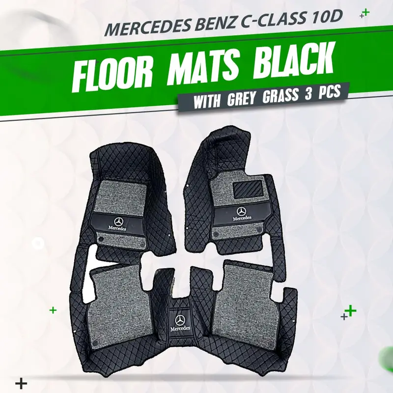 Mercedes Benz C-Class 10D Floor Mats - Mix Thread Black With Grey Grass - 3 Pcs Set - Model 2014-2018 1