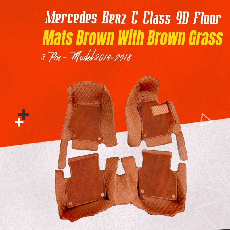 Mercedes Benz C Class 9D Floor Mats Mix Thread  Grass 3 Pcs 2014-2018 2014 - 2018 - Brown With Brown 1