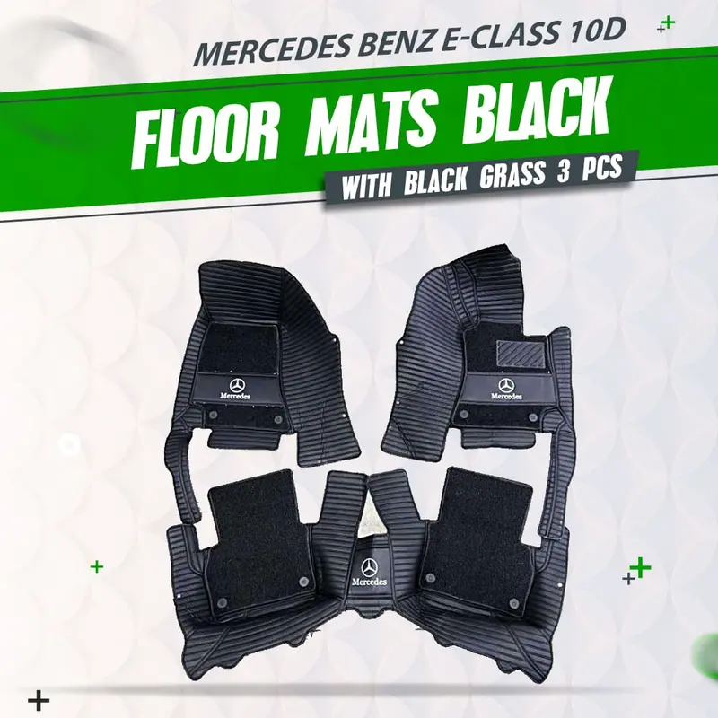 Mercedes Benz E-Class 10D Floor Mats Black With Black Grass 2016-2025 - - Mix Thread 3 Pcs 1