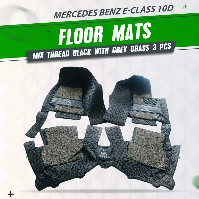 Mercedes Benz E-Class 10D Floor Mats Black With Grey Grass 2016-2025 - Mix Thread 3 Pcs 1