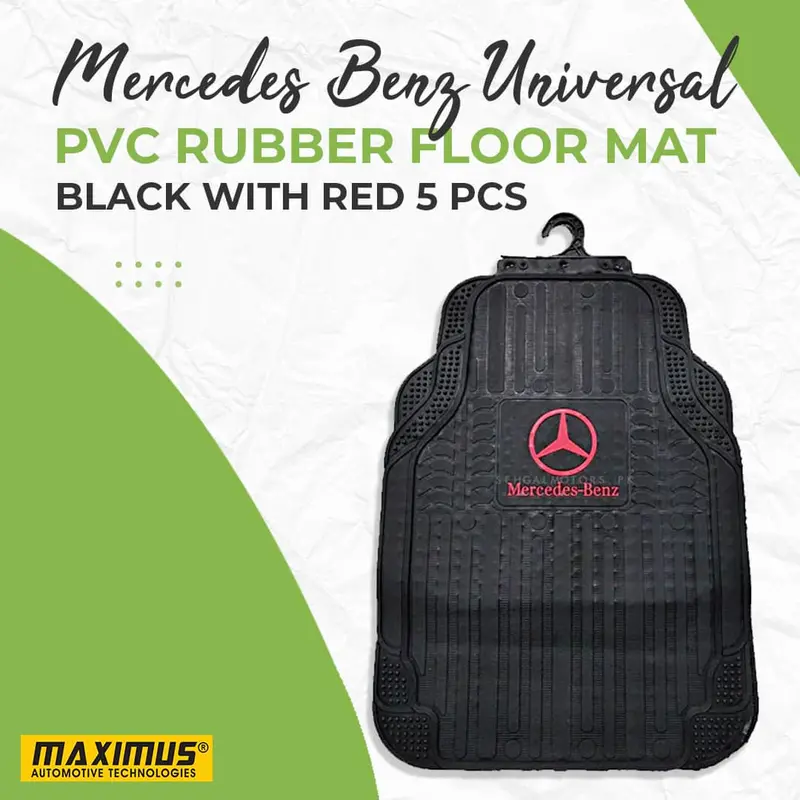 Mercedes Benz Universal Pvc Rubber Floor Mat  5 Pcs - Black With Red Mix Design - Foot Mat For Car 1