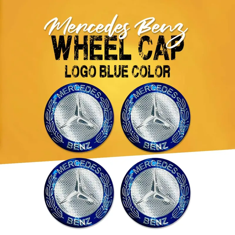 Mercedes Benz Wheel Cap Logo Blue Color Center Hub Sticker - 4 Pcs 1
