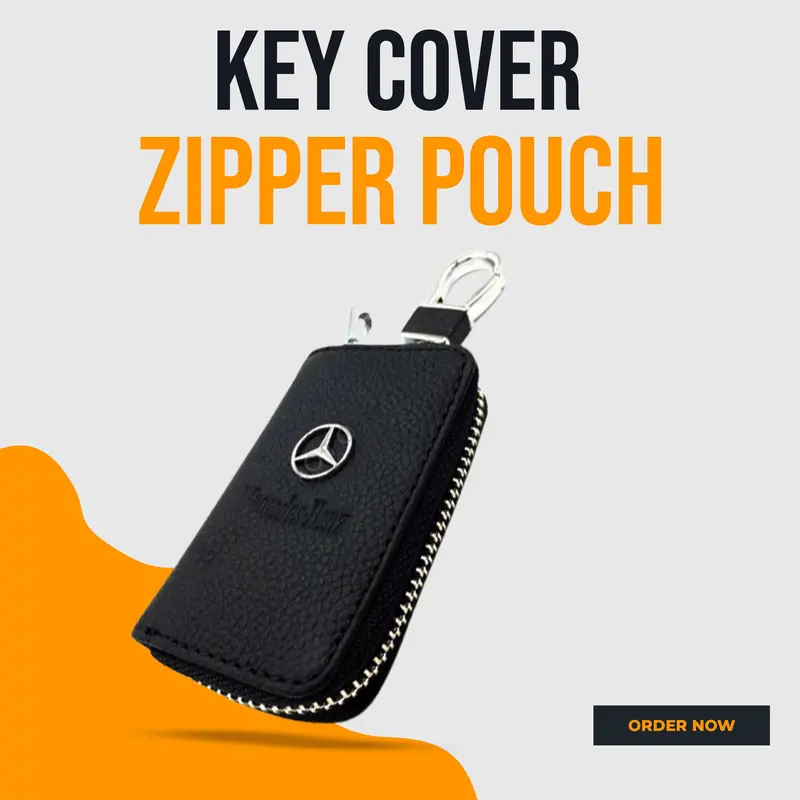 Mercedes Benz Zipper Leather Key Cover With Keychain Keyring 1