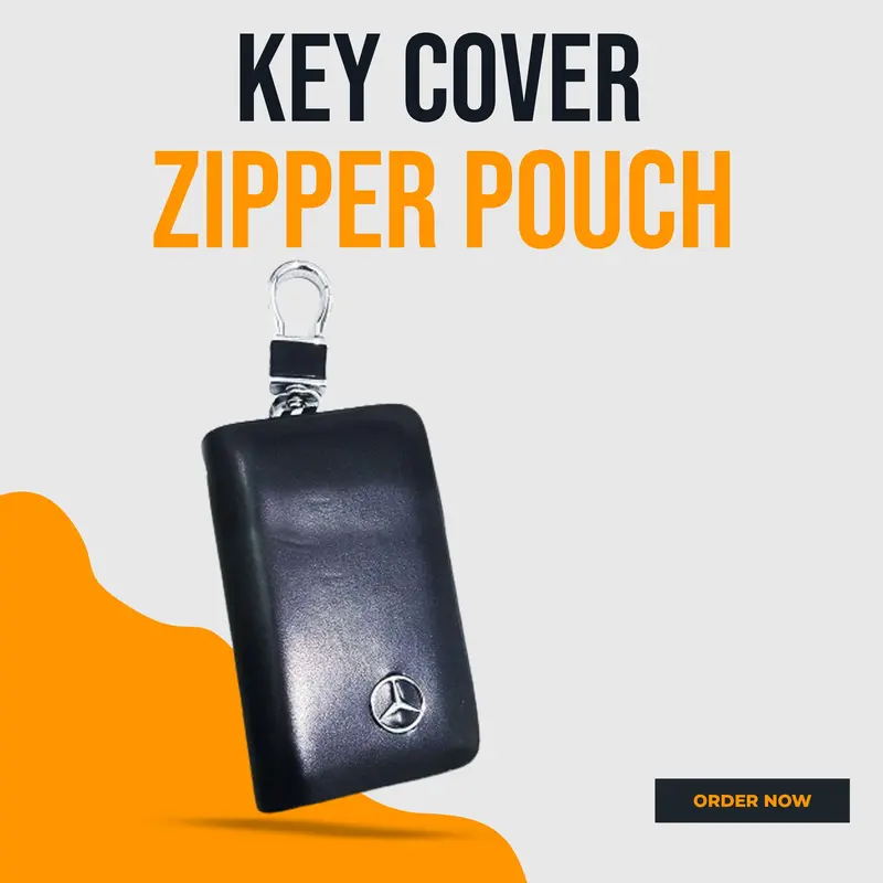 Mercedes Glossy Zipper Leather Key Cover Black Pouch 1