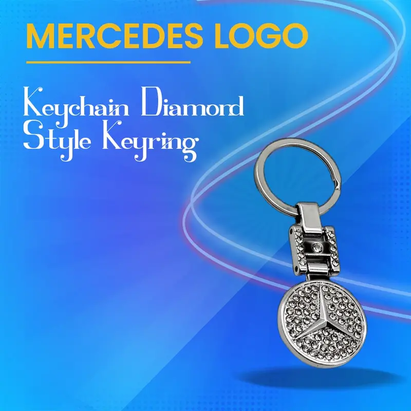 Mercedes Logo Keychain Diamond Style Silver With Chrome Keyring 1
