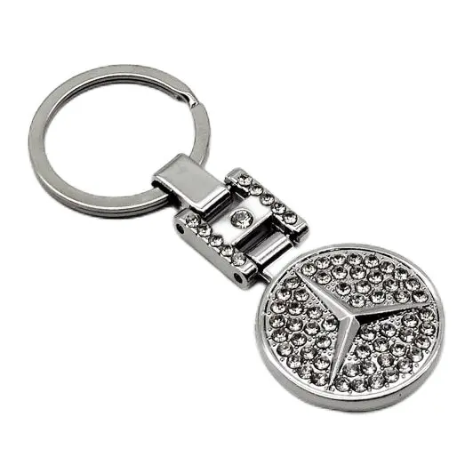 Mercedes Logo Keychain Diamond Style Silver With Chrome Keyring 2