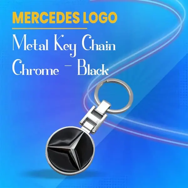 Mercedes Logo Metal Keychain Chrome - Black 1