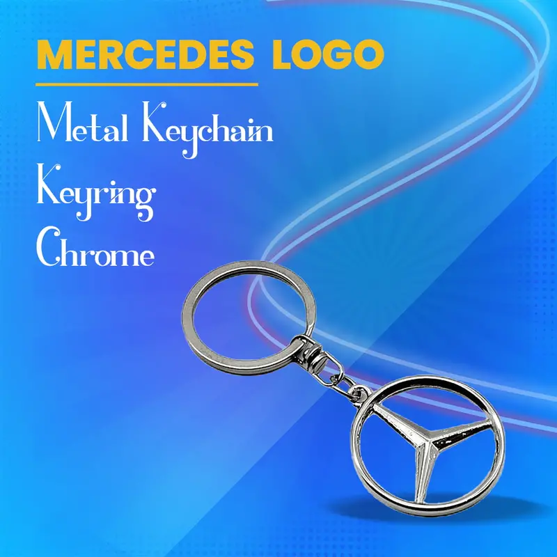 Mercedes Logo Metal Keychain Silver With Chrome Keyring 1