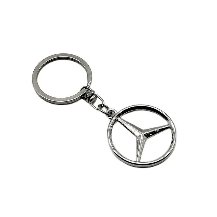 Mercedes Logo Metal Keychain Silver With Chrome Keyring 2