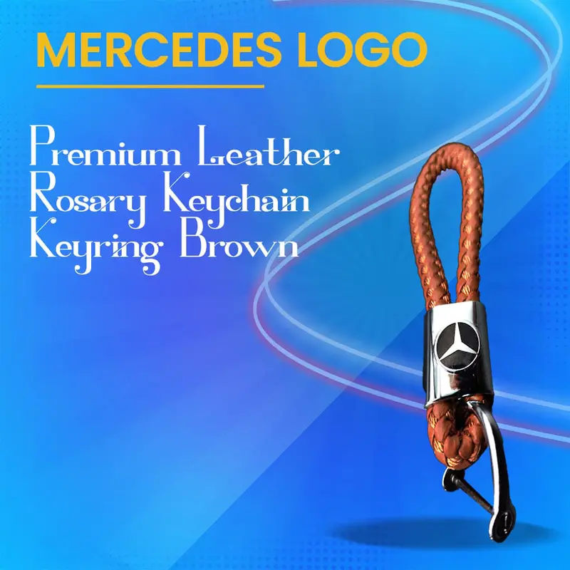 Mercedes Premium Leather Rosary Keychain Keyring - Brown 1