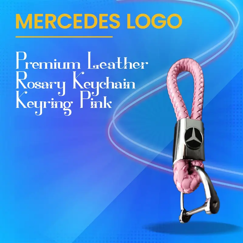 Mercedes Premium Leather Rosary Keychain Keyring - Pink 1