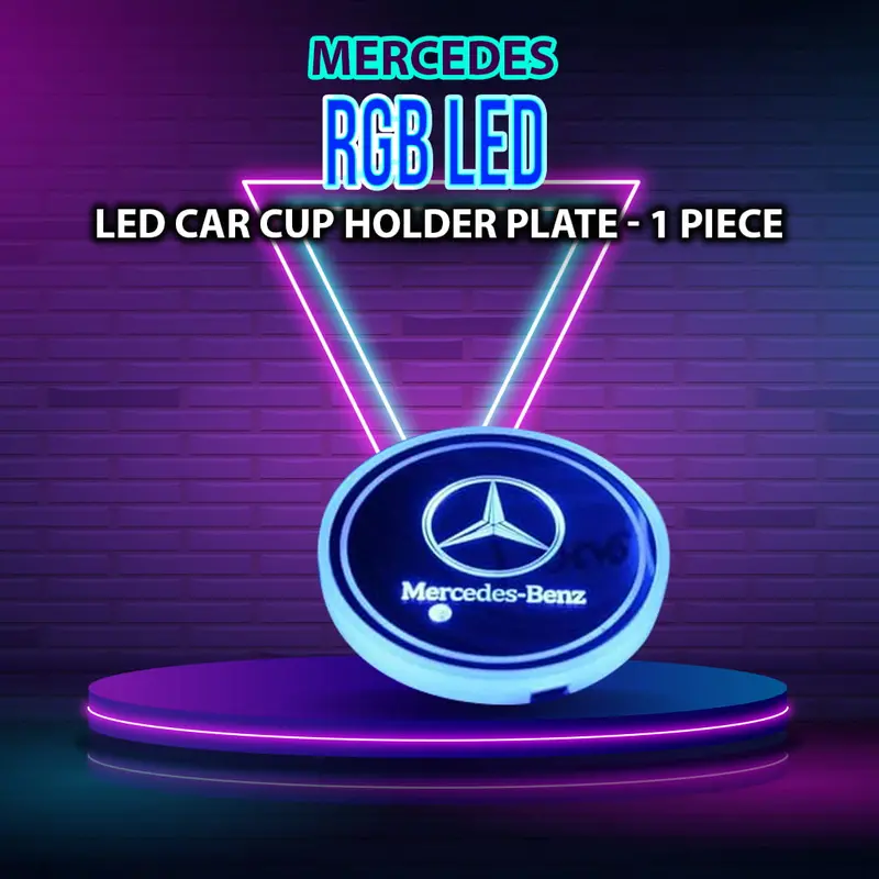 Mercedes Rgb Led Car Cup Holder Plate - 1 Piece - Glass Cup Coaster Car Rgb Led Cup Holder Mat Pad Coaster Rechargeable 1