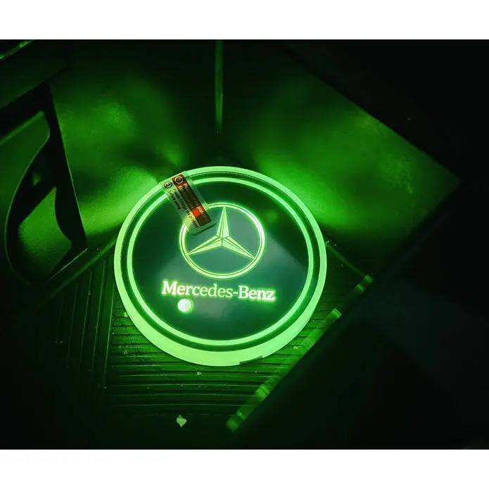 Mercedes Rgb Led Car Cup Holder Plate - 1 Piece - Glass Cup Coaster Car Rgb Led Cup Holder Mat Pad Coaster Rechargeable 2