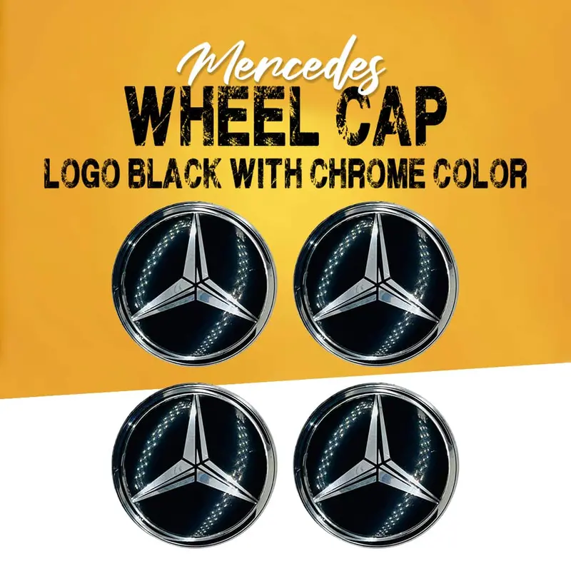 Mercedes Wheel Cap Logo Black With Chrome Color Center Hub - 4 Pcs 1