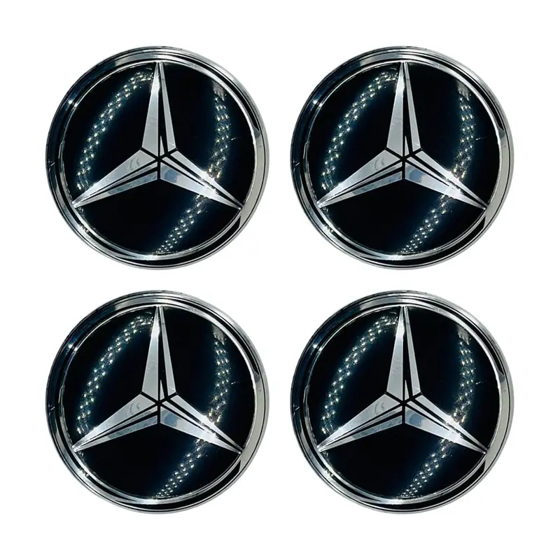 Mercedes Wheel Cap Logo Black With Chrome Color Center Hub - 4 Pcs 2