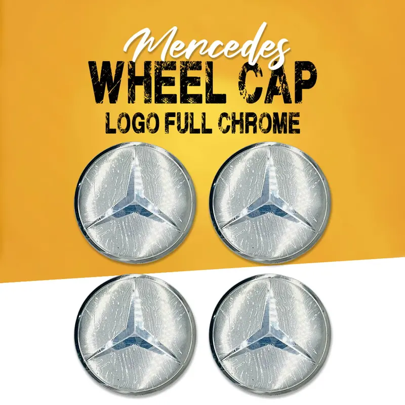 Mercedes Wheel Cap Logo Full Chrome Center Hub Badge Sticker - 4 Pcs 1