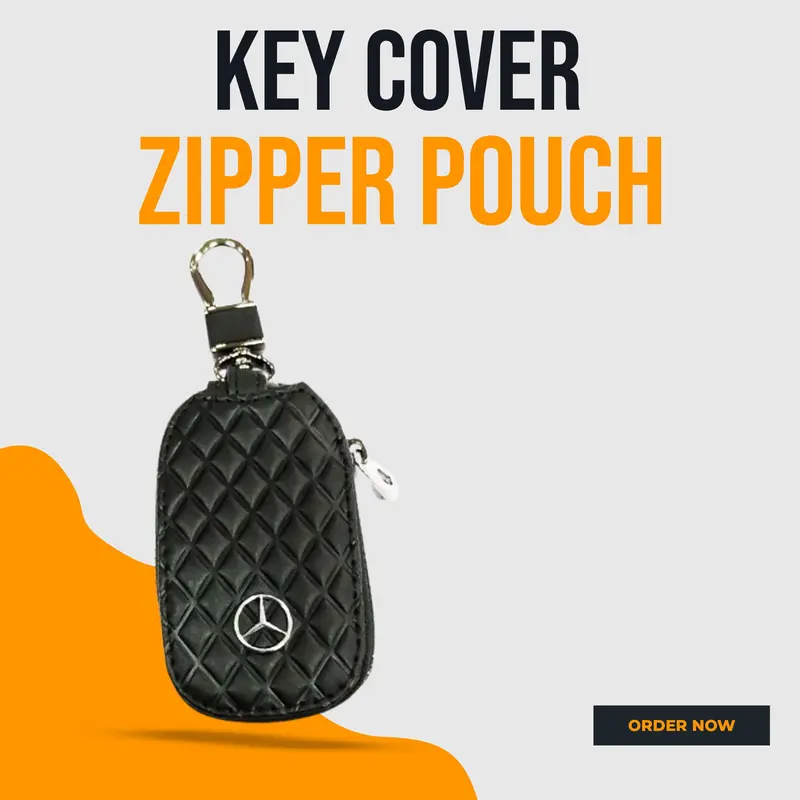 Mercedes Zipper 7D Style Key Cover Pouch Black With Keychain Ring 1