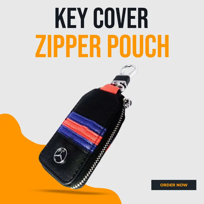 Mercedes Zipper Jeans Key Cover Pouch Black With Red Blue - Strip Keychain Ring 1