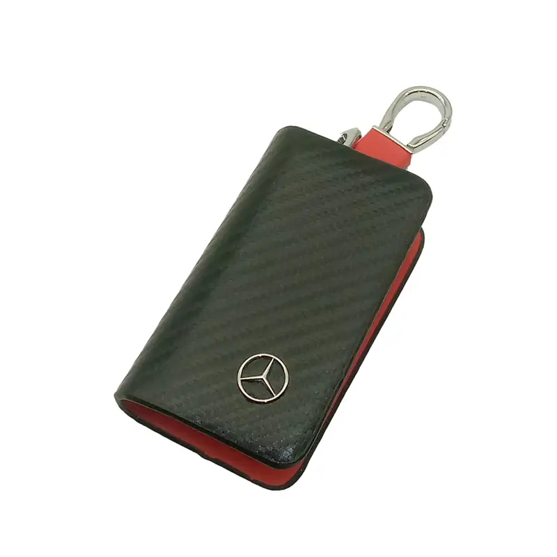Mercedes Zipper Key Cover Pouch Carbon Fiber With Keychain Ring 2