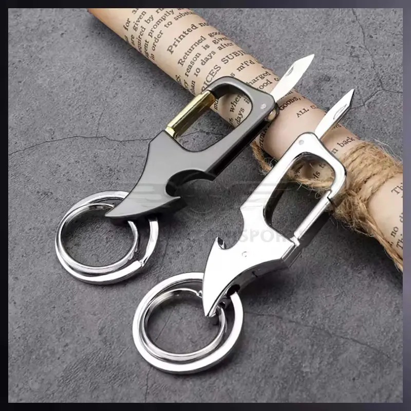 Metallic Square Hook Bottle Opener Key Chain With Small Knife (Dm43) 1