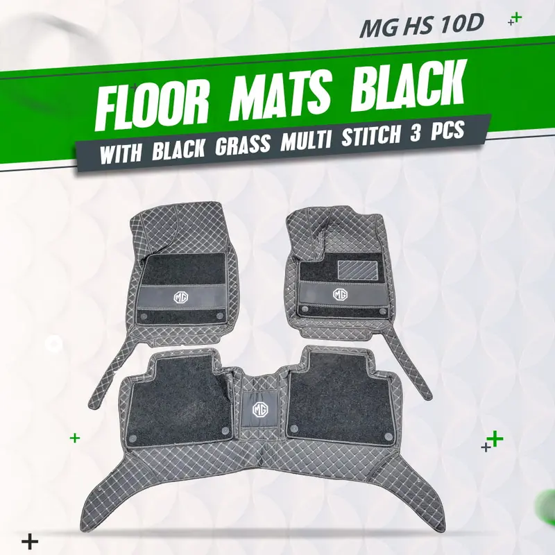 Mg Hs 10D Floor Mats -Mix Thread Black With Black Grass 3Pcs 2020 - 2025 1