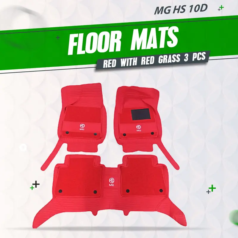 Mg Hs 10D Floor Mats - Mix Thread Lining - 3 Pcs 2020 - 2025 - - Red With Red Grass 1