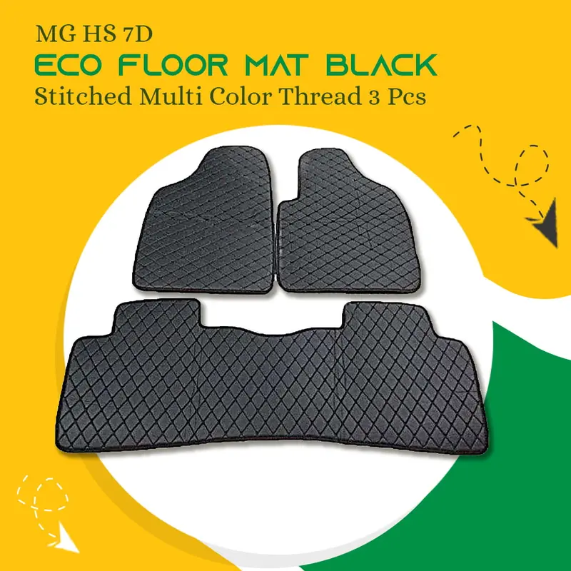 Mg Hs 7D Eco Floor Mats Black 2020 - 2025 - Stitched Multicolor Thread 3 Pcs 1
