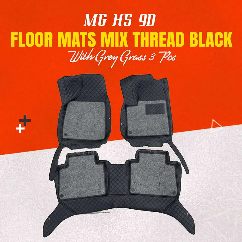 Mg Hs 9D Floor Mats Mix Thread Grass 3 Pcs 2020 - 2025 - Black With Grey 1